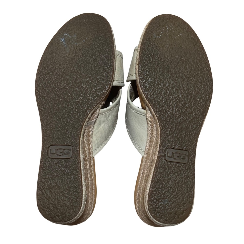 UGG Gwyn Beige Leather Espadrille Wedge Slide Sandals Women's Size 7 - Picture 13 of 13